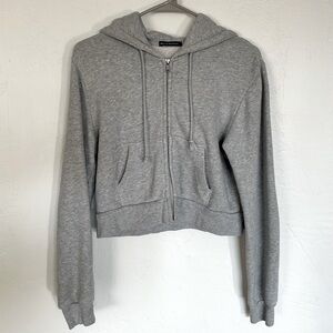 Brandy Melville Gray Zip Up Cropped Hoodie